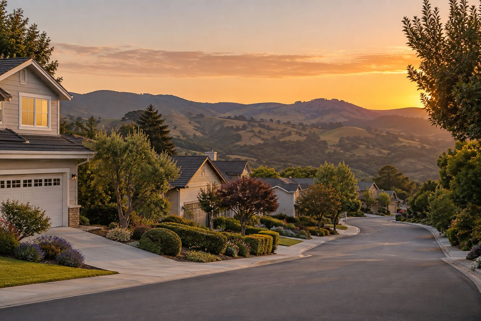 A Peninsula area street at sunset, illustrative